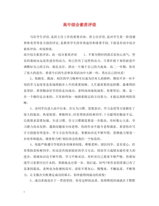 高中综合素质评语 