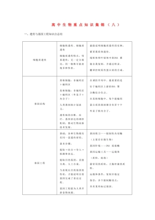 高中生物重点知识集锦八新人教版 