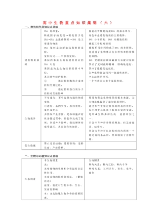 高中生物重点知识集锦六新人教版 