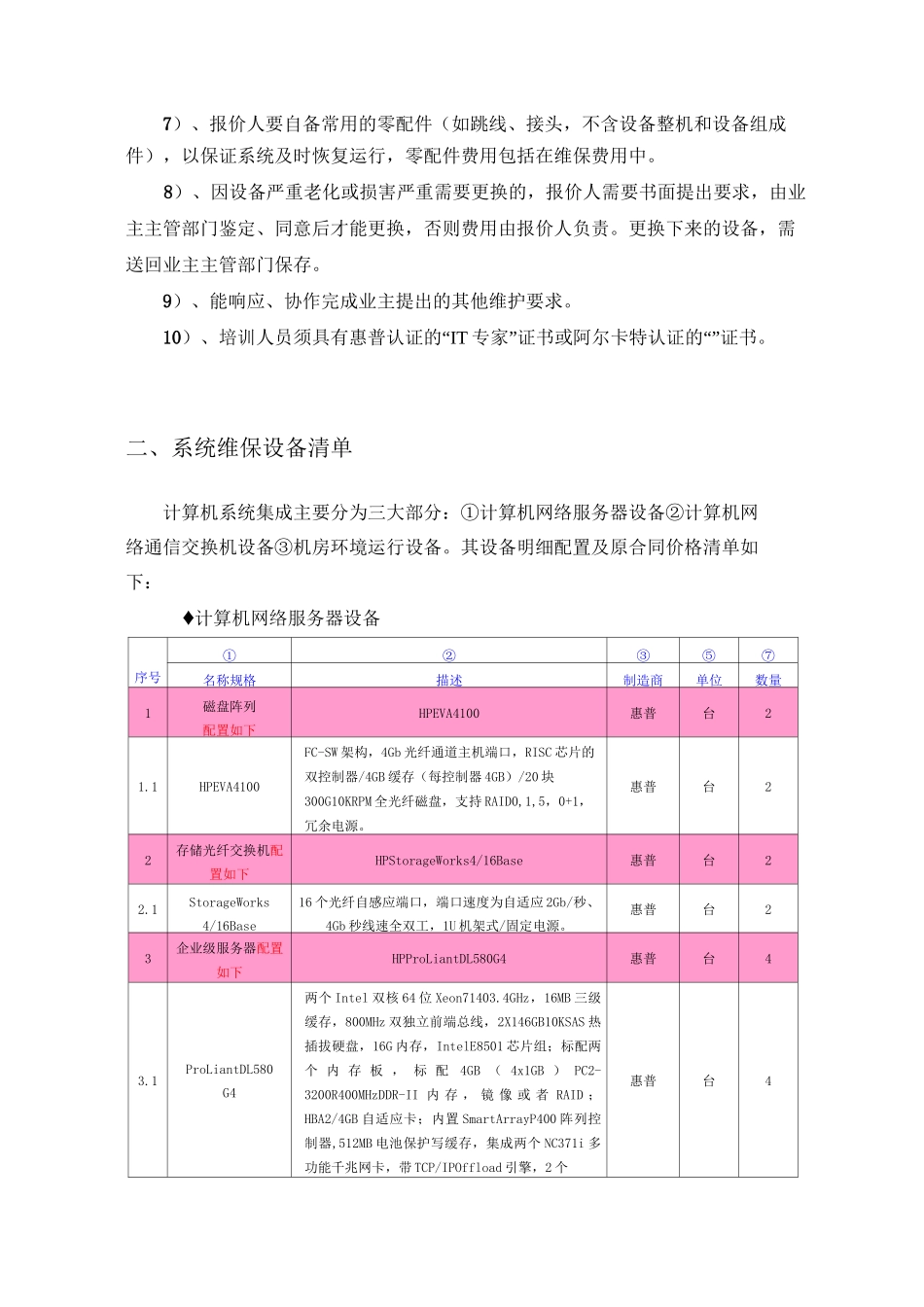 计算机中心机房设备服务器存储设备及网络设备维护服务需求_第3页