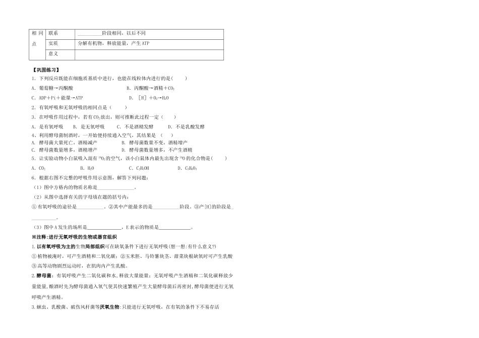 高中生物 细胞呼吸学案 新人教版必修1 _第2页
