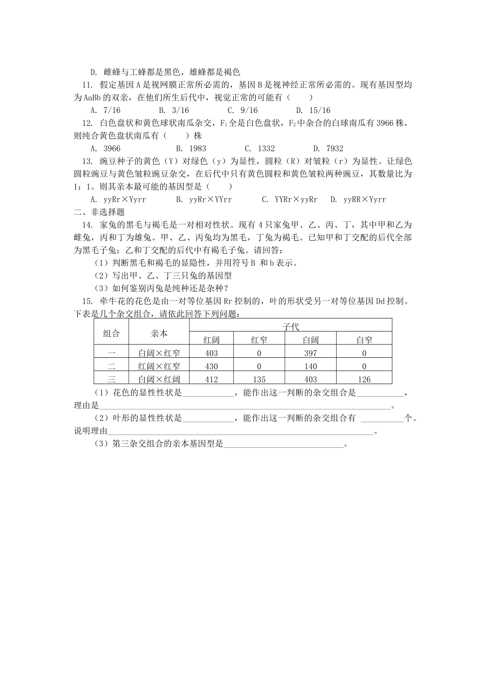 高中生物 第一章第2节自由组合定律同步练习 浙江版必修2 _第2页