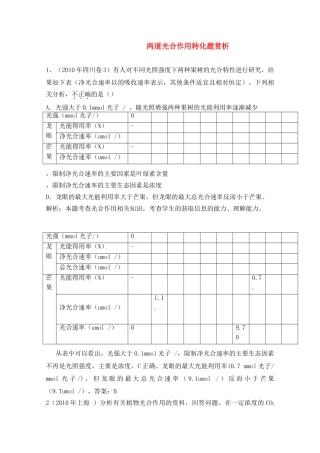 高中生物 两道光合作用转化题赏析 