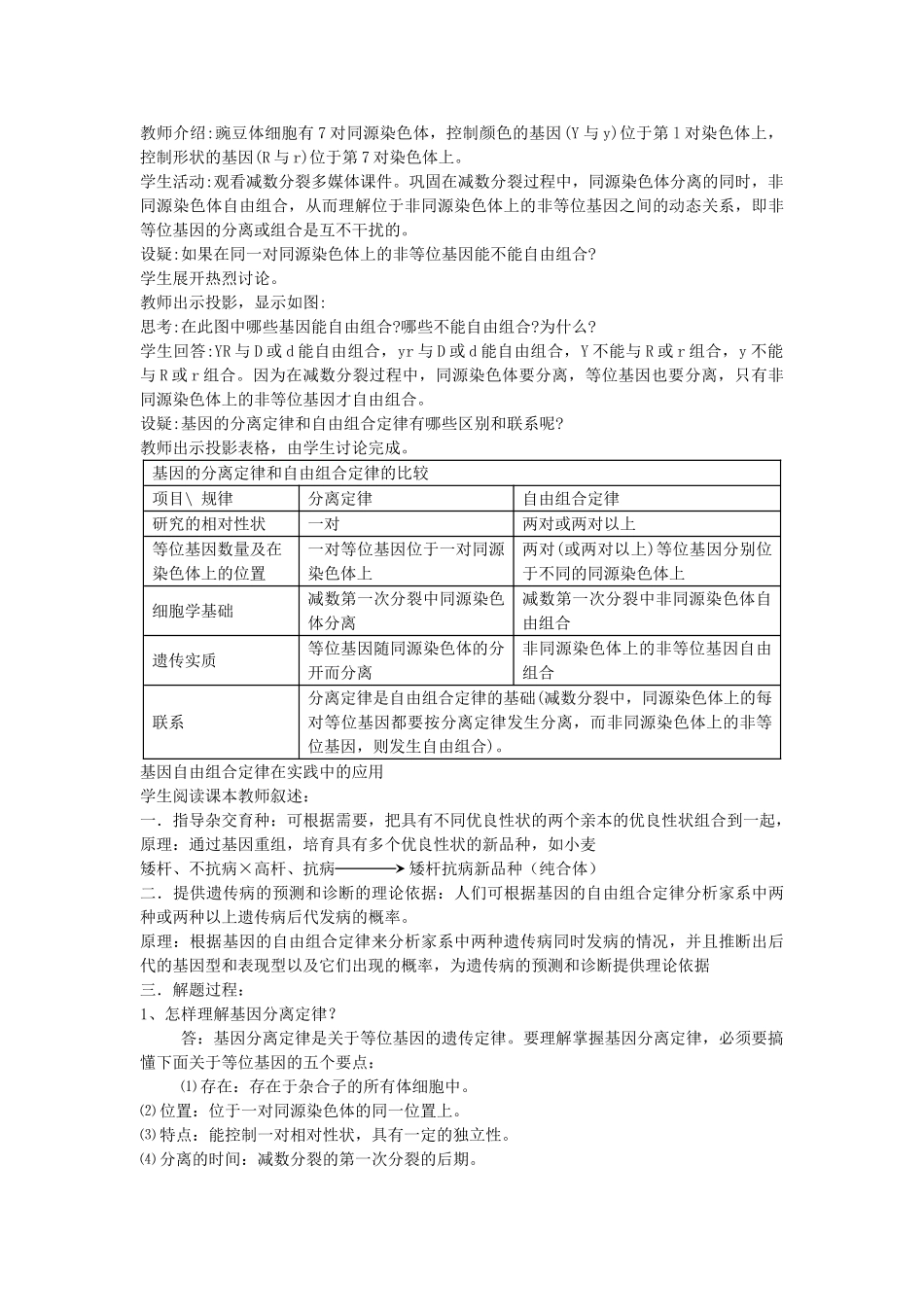高中生物 32基因的自由组合定律教案 苏教版必修2 _第3页