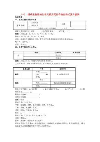 高中生物 12 组成生物体的化学元素及其化合物总复知识搜索与探究归纳 