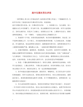 高中生期末男生评语 