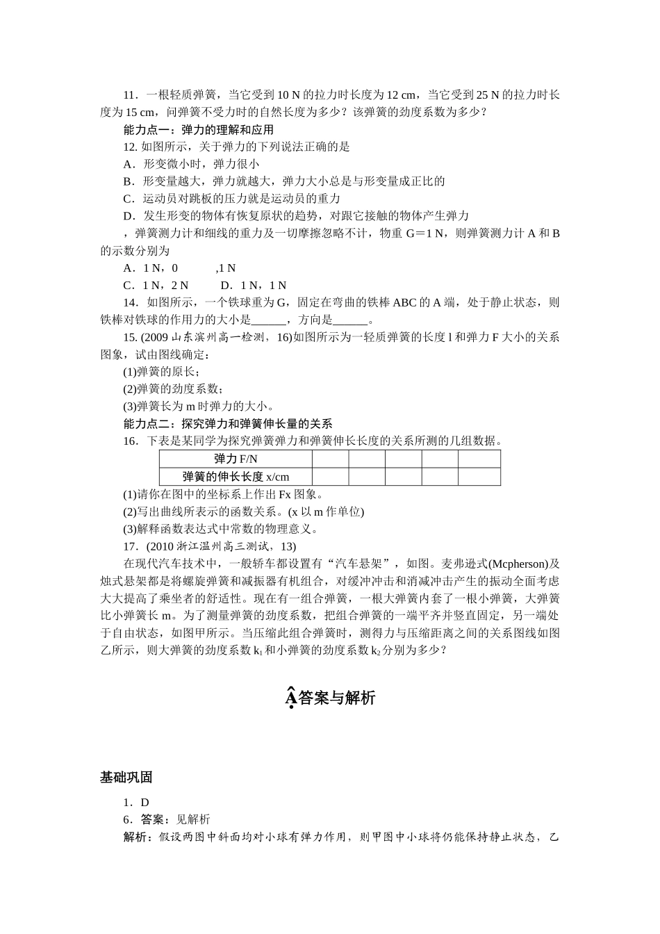 高中物理 第三章相互作用弹力同步训练 新人教版必修1 _第2页