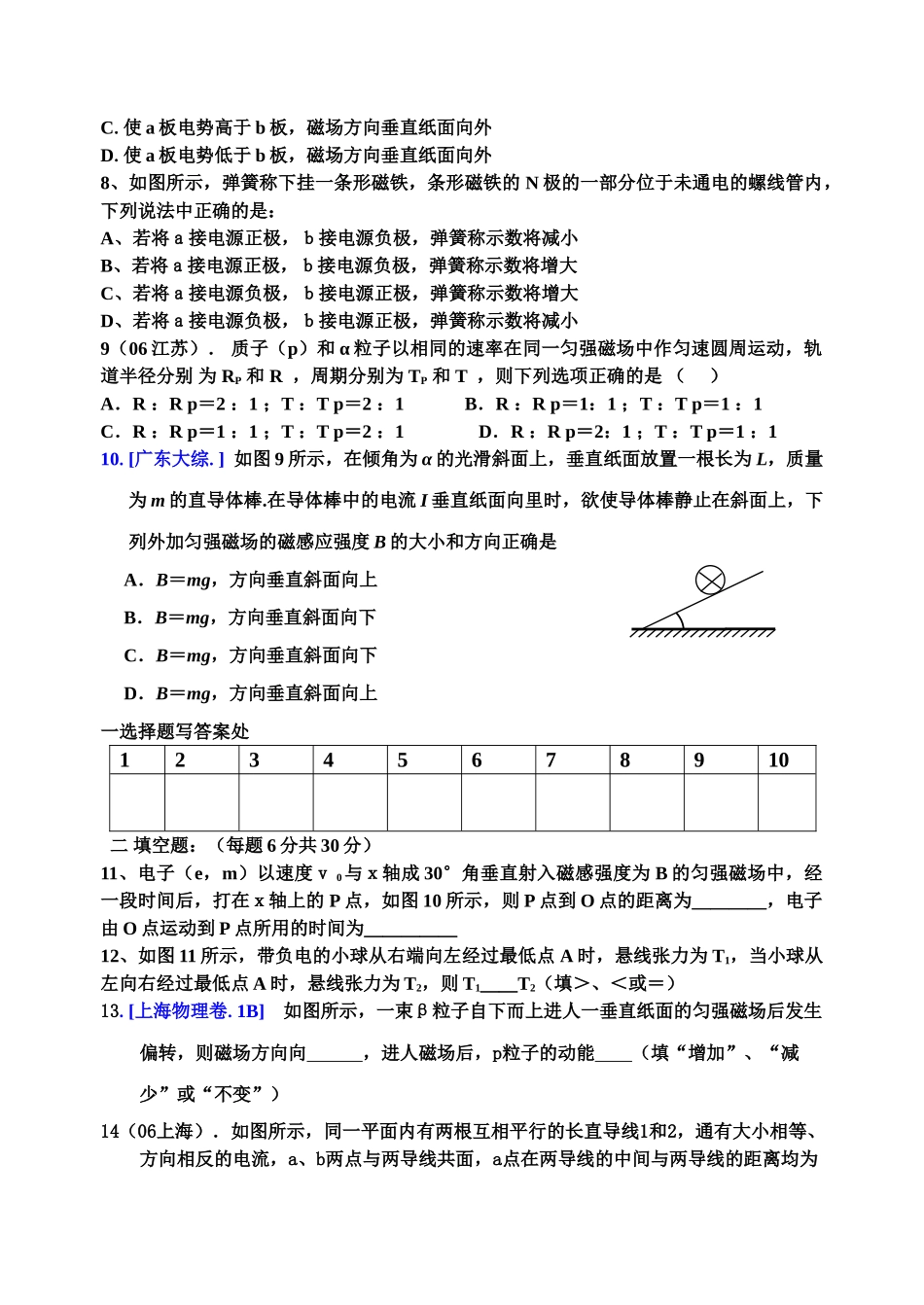 高中物理 磁场单元过关检测题 新人教版选修3 _第2页