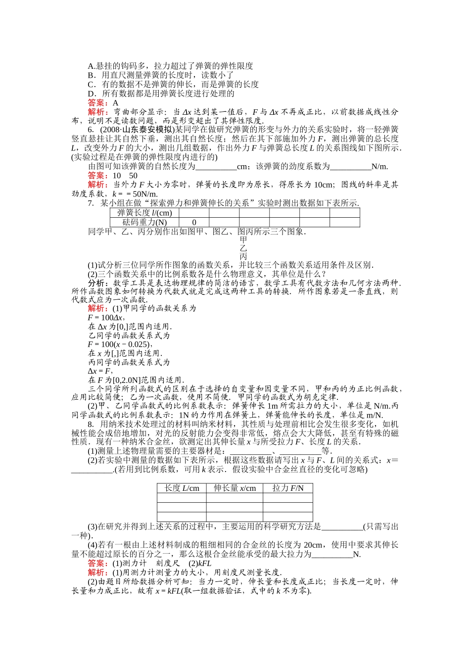 高中物理 实验1探究弹力和弹簧伸长的关系练习 新人教版必修1 _第2页