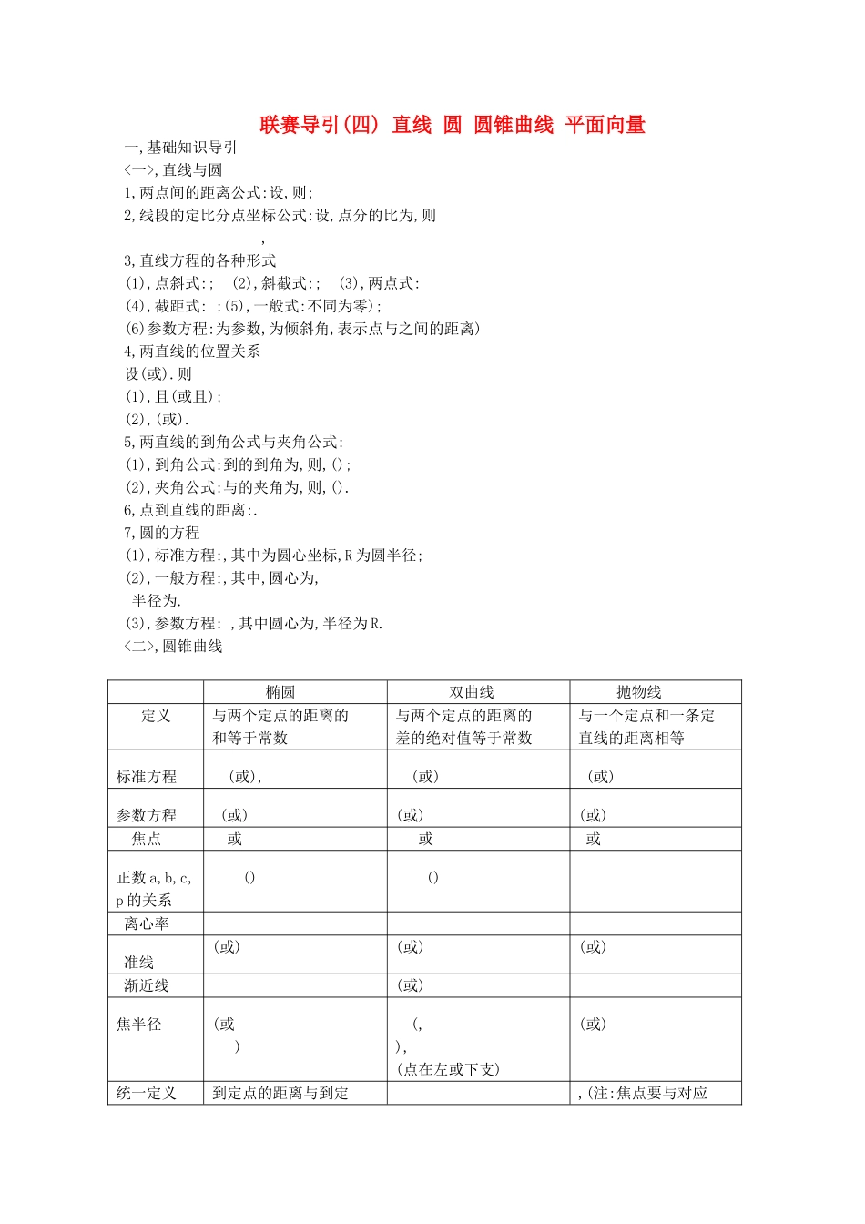 高中数学竞赛联赛导引 直线 圆 圆锥曲线 平面向量 _第1页