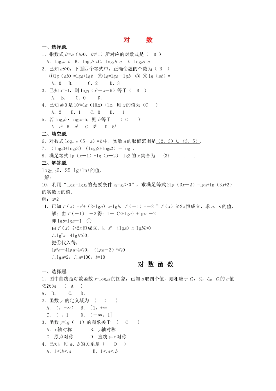高中数学 第2章第2节对数函数单元试题 新人教版必修1 _第1页