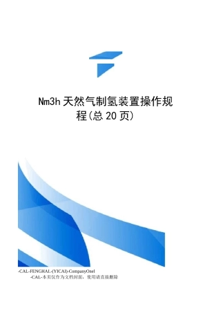 Nm3h天然气制氢装置操作规程