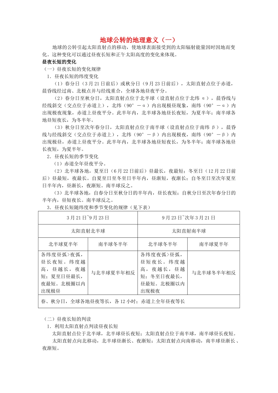 高中地理 地球公转的地理意义一学法指导 _第1页