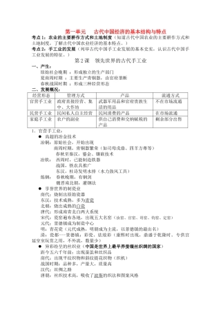 高中历史 第一单元手工业教案 新人教版必修2 