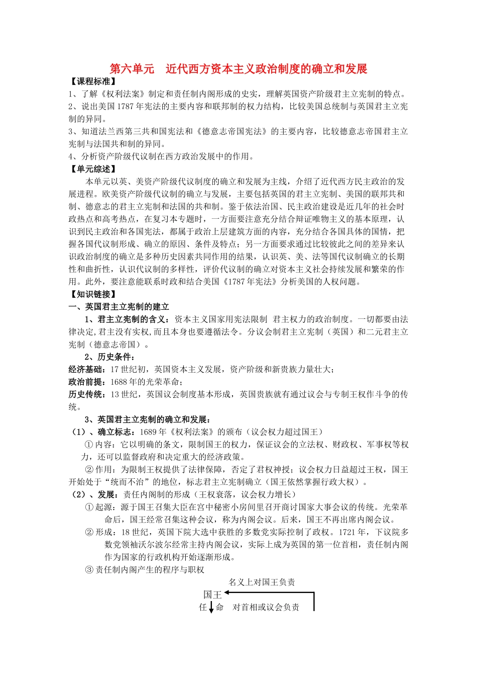 高中历史 第六单元 近代西方资本主义政治制度的确立和发展教案 新人教版必修1 _第1页
