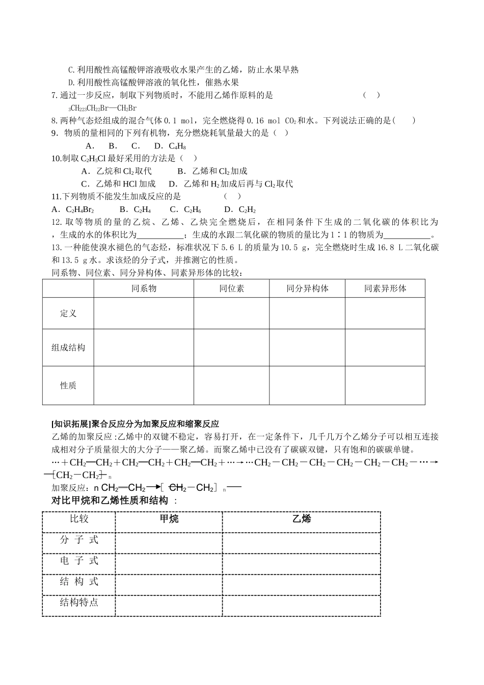 高中化学 石油炼制乙烯练习 苏教版必修2 _第2页