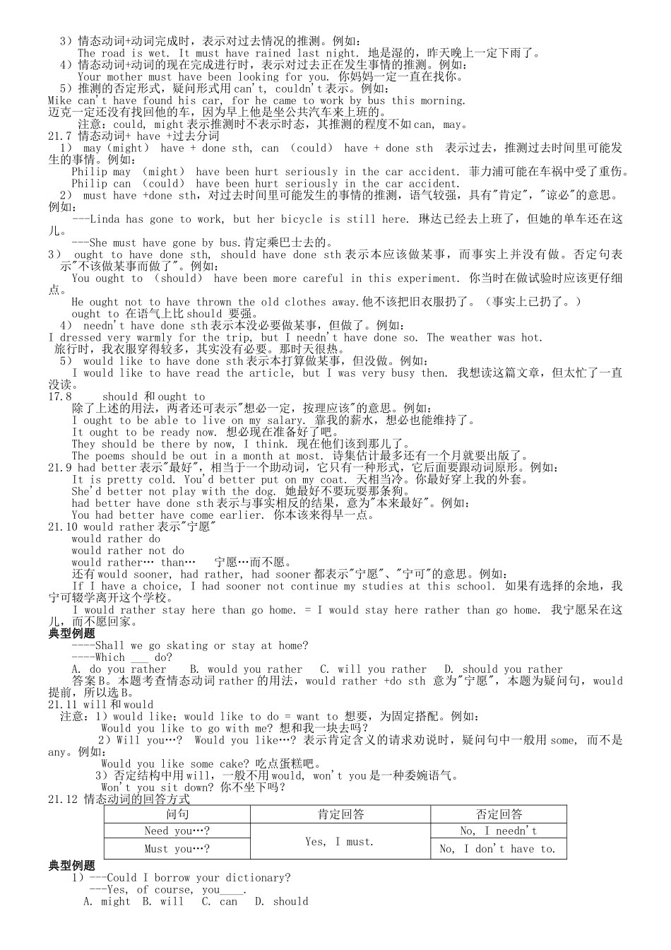 高三英语 复习与训练二十一情态动词 _第2页