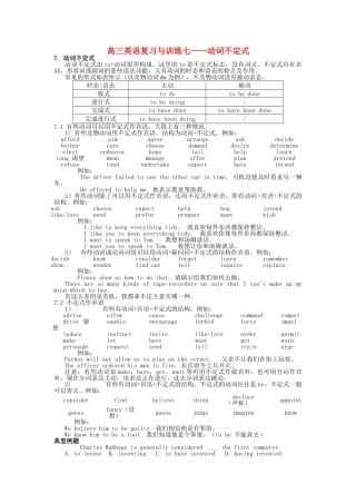 高三英语 复习与训练七动词不定式 