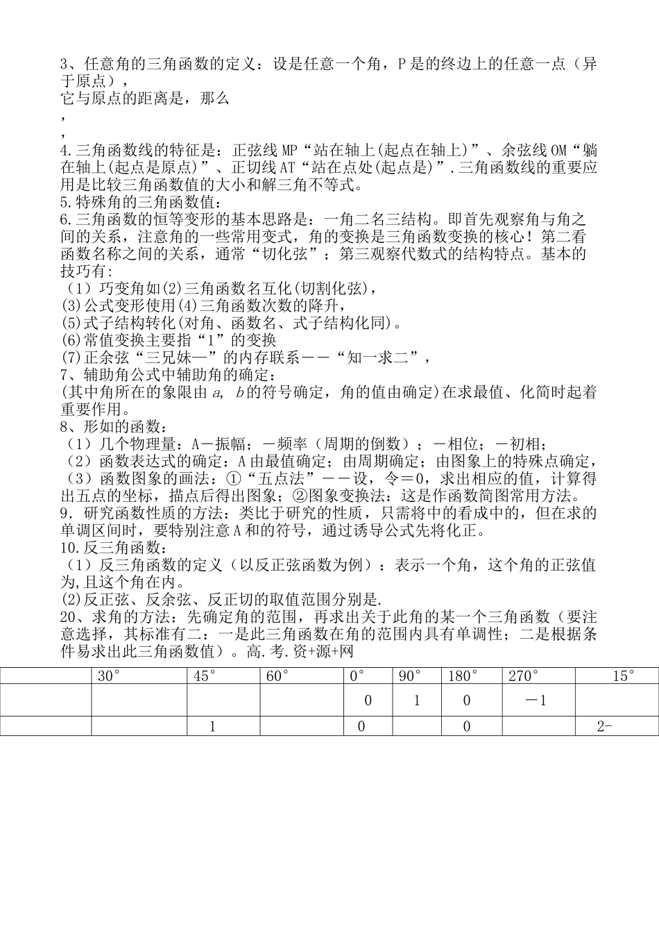 高三数学回归课本复习材料：三角函数基本概念一 _第2页
