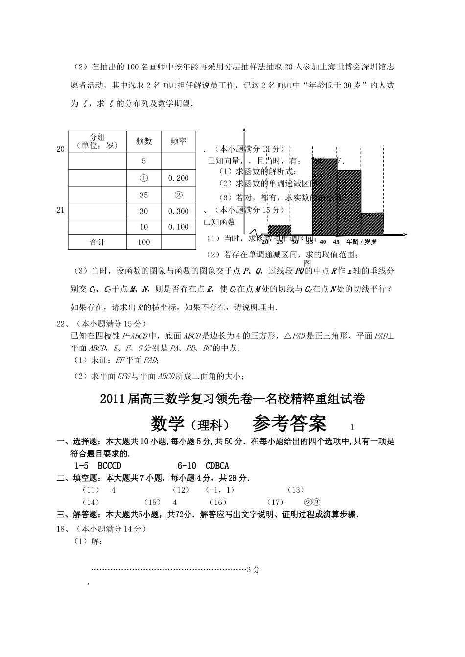 高三数学 月考精粹重组试卷 _第3页