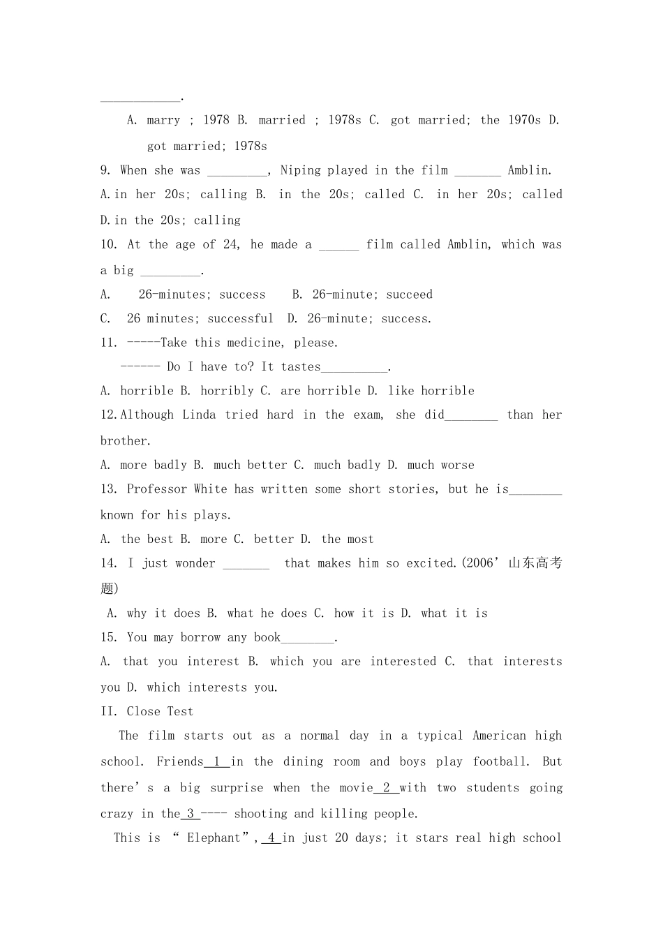 高一英语 Module 6 Films and TV Programmes试题 外研版必修2 _第2页