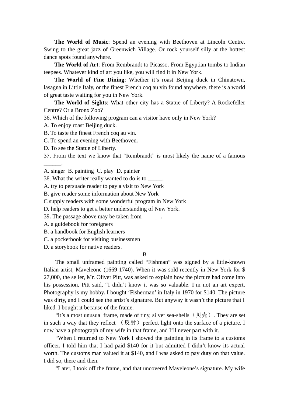 高一英语 Module 4 Fine ArtsWestern,Chinese and Pop Arts试题 外研版必修2 _第3页