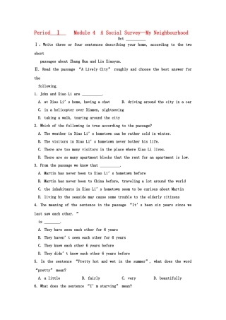 高一英语 BOOKI MODULE4学案 外研版 