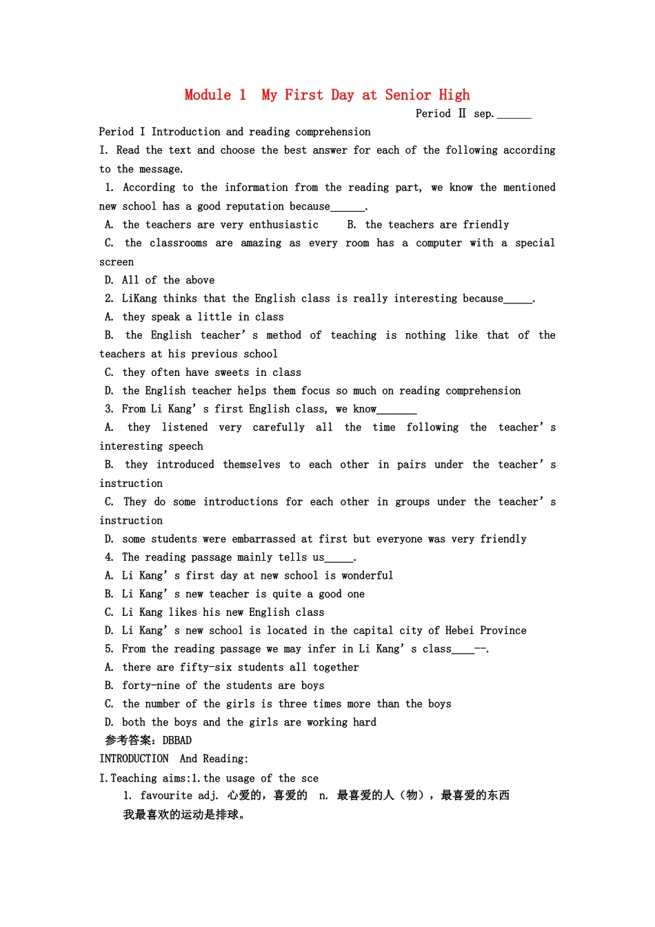 高一英语 BOOKI MODULE1学案 外研版 _第1页