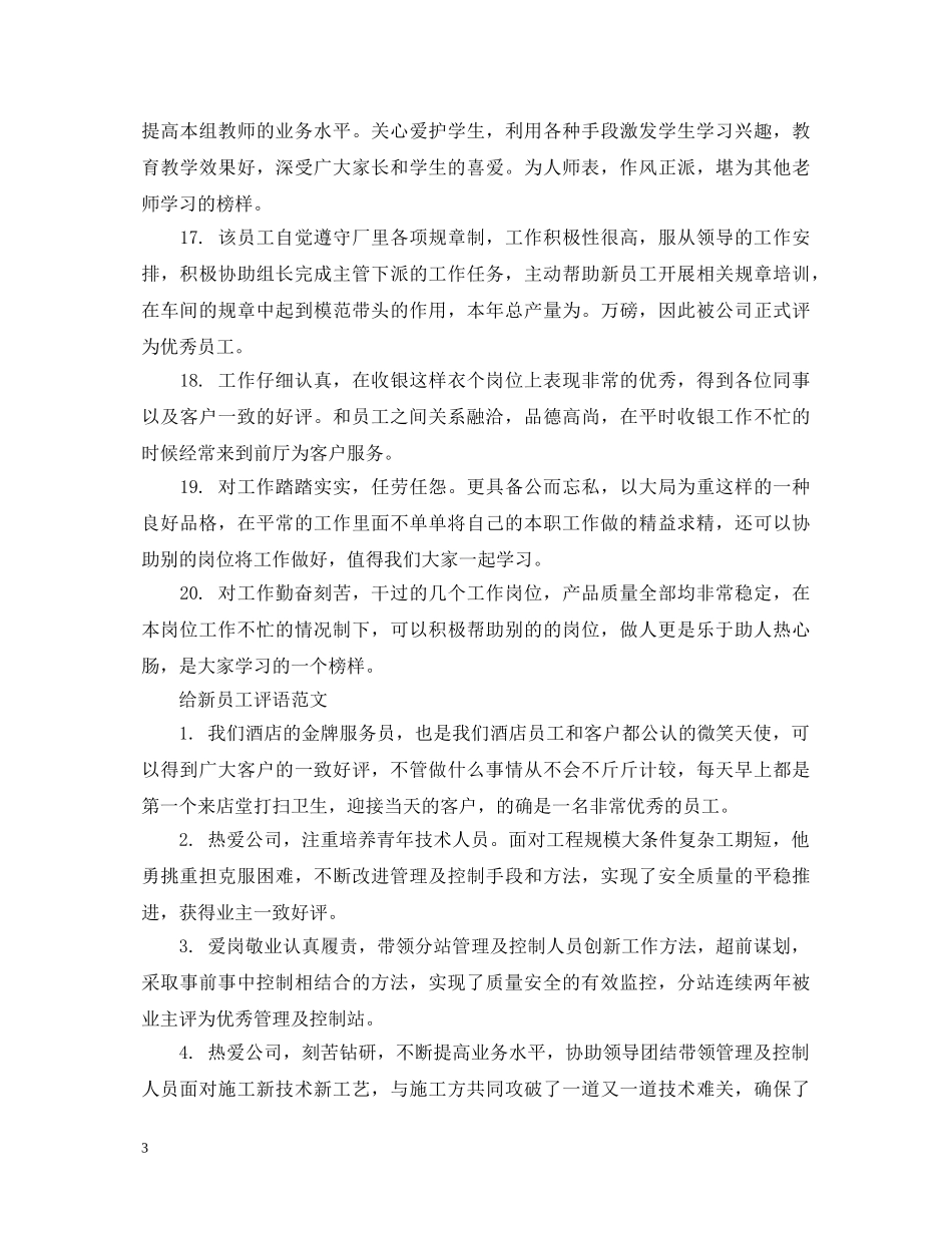 给新员工评语范文 _第3页