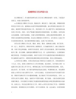 给教师实习生评语大全 