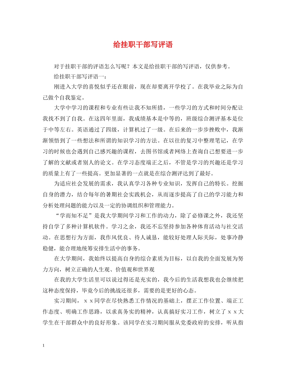 给挂职干部写评语 _第1页