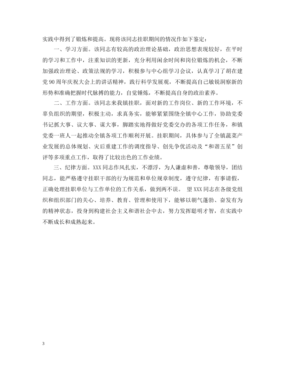 给挂职干部写评语 _第3页