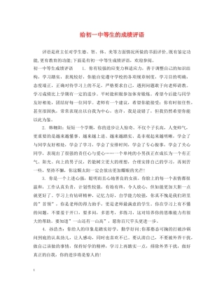 给初等生的成绩评语 