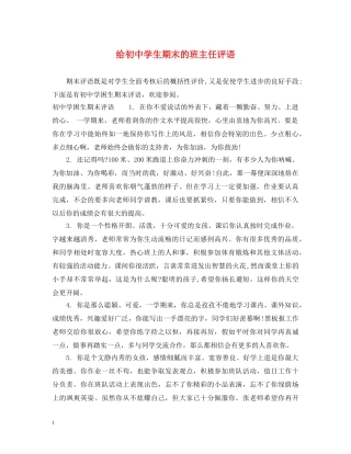 给初生期末的班主任评语 