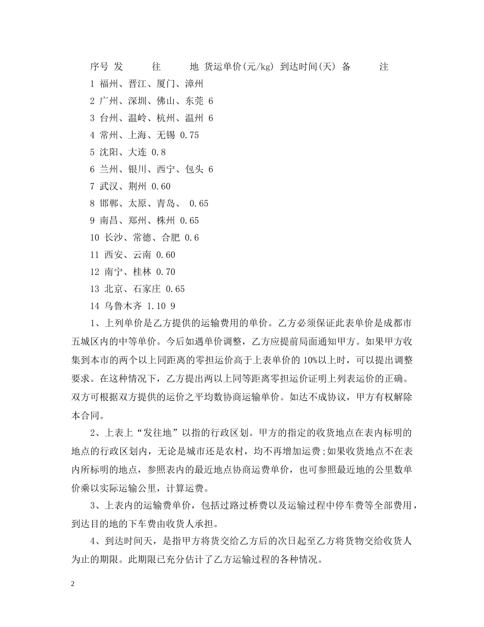工程货物运输合同范本 _第2页