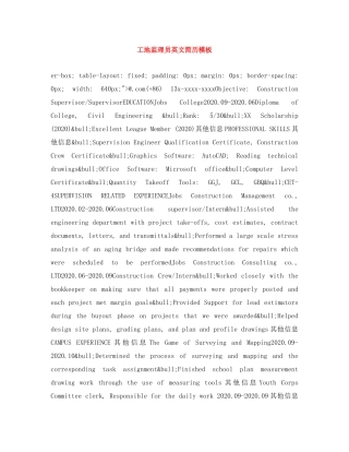 工地监理员英文简历模板 