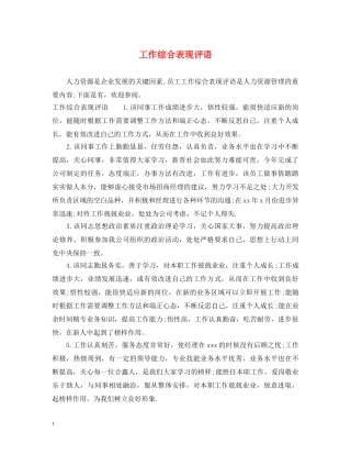 工作综合表现评语 