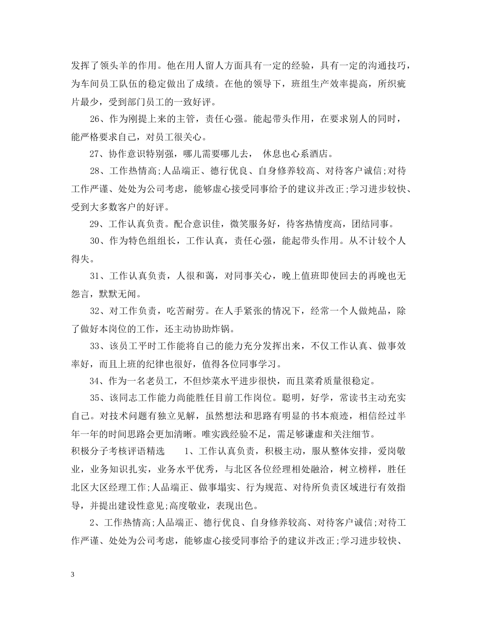 工作积极分子考核评语 _第3页