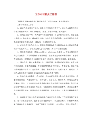 工作中对新员工评语 