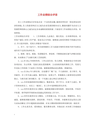 工作业绩综合评语 