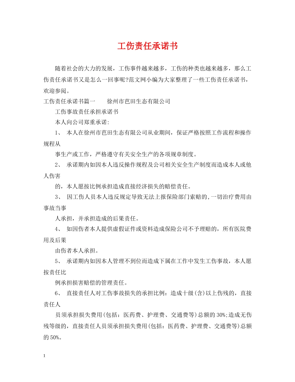 工伤责任承诺书 _第1页