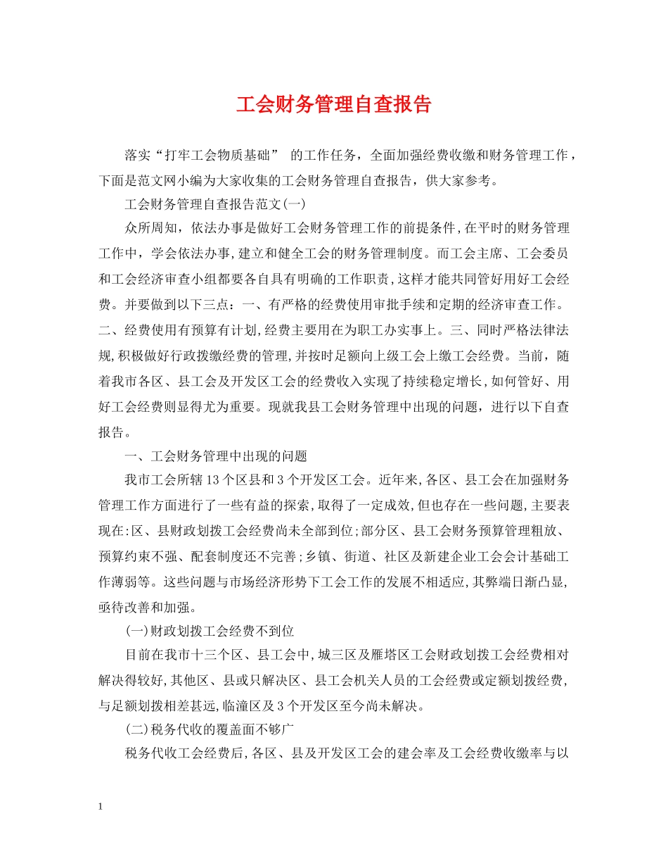 工会财务管理自查报告 _第1页
