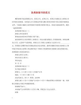 各类担保书的范文 