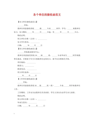 各个单位的接收函范文 