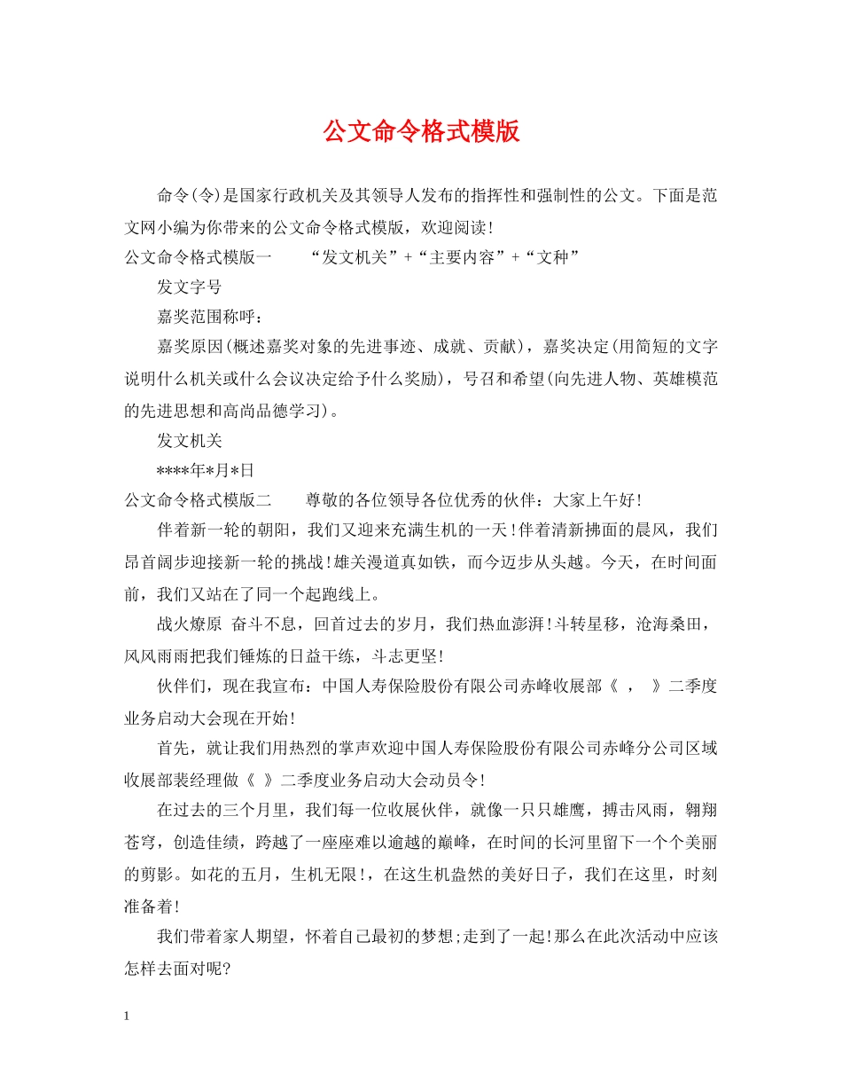 公文命令格式模版_第1页
