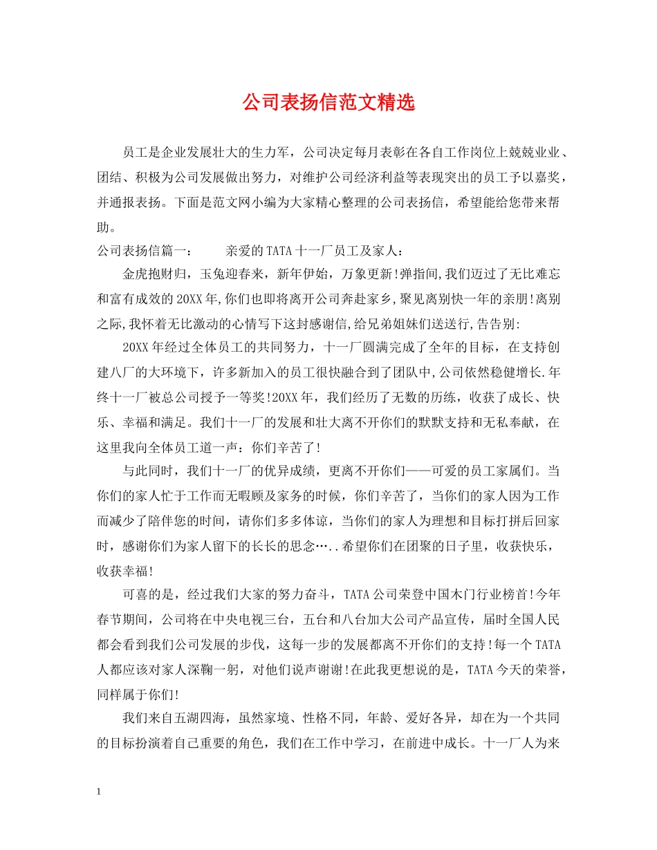 公司表扬信范文精选_第1页