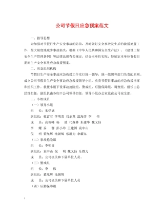 公司节假日应急预案范文