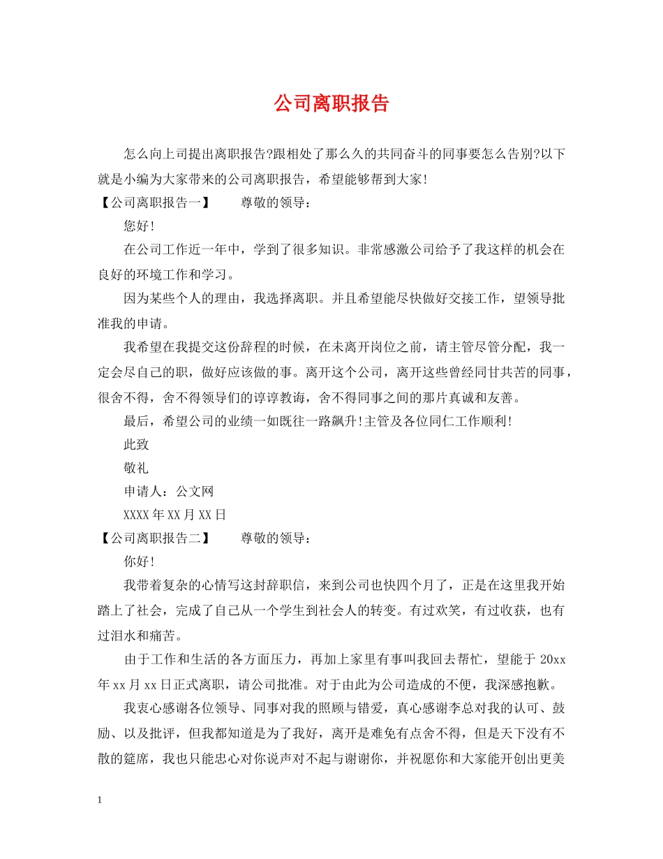 公司离职报告_第1页