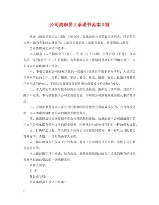公司离职员工承诺书范本3篇