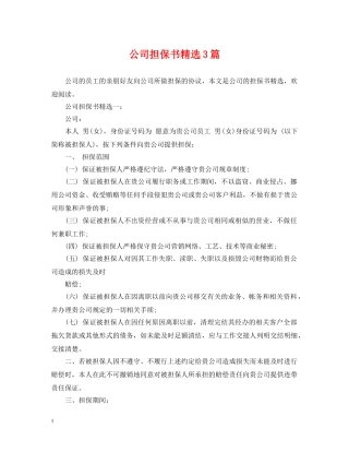 公司担保书精选3篇